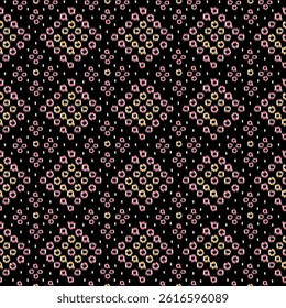 Abstract seamless color full  geometric  bandhani fabric effect  bunch pattern black background design