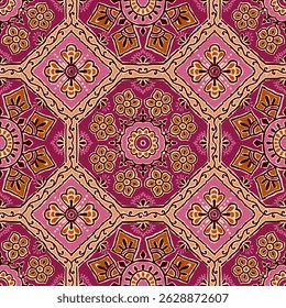 Abstrato cor sem costura cheia geométrica tecido efeito pequeno flor folha ajrakh impressão de fundo design