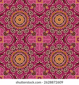Abstrato cor sem costura cheia geométrica tecido efeito pequeno flor folha ajrakh impressão de fundo design