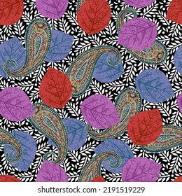 Abstract seamless  color full leaf  bunch pattern  background design
