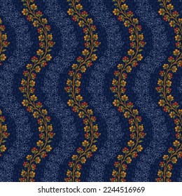Abstract seamless  color full  paisley  small flower leaf ajrakh print  pattern blue background design