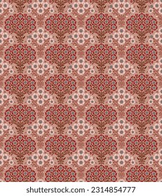 Abstract seamless  color full  paisley  small flower leaf print  bunch pattern cream background design