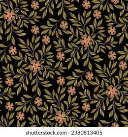Abstract seamless  color full paisley small flower leaf  bunch pattern black background design