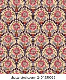 Abstract seamless  color full paisley small flower leaf print  bunch pattern cream background design
