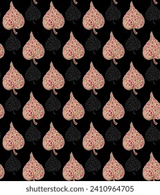 Abstract seamless  color full  paisley leaf print ornament bunch pattern black  background design