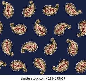 Abstract seamless  color full small  ajrakh bunch print   pattern blue background design