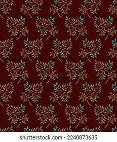 Abstract seamless  color full small flower leaf ajrakh bunch pattern dark  background design