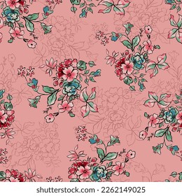 Abstract seamless  color full small flower leaf print bunch pattern  background design