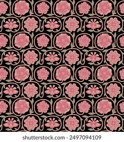 Abstract seamless  color full  traditional  paisley fabric effect  flower leaf ornament bunch pattern black background design