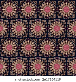 Abstract seamless color full traditional geometric circle paisley fabric effect  ornament bunch pattern blue background design