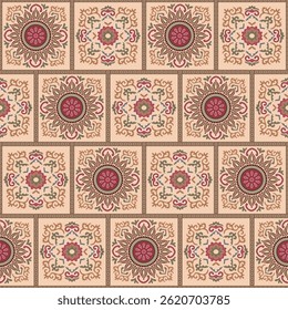 Abstract seamless color full traditional geometric circle  paisley fabric effect small ornament bunch pattern cream background design