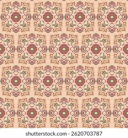 Abstract seamless color full traditional geometric circle  paisley fabric effect small ornament bunch pattern cream background design