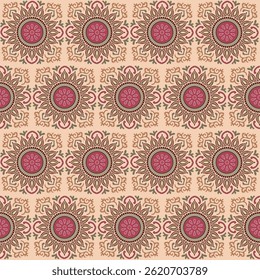 Abstract seamless color full traditional geometric circle  paisley fabric effect small ornament bunch pattern cream background design