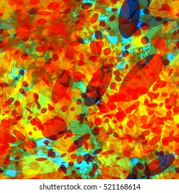 Abstract seamless color splash illustration. Colorful background. Watercolor effect pattern. Orange, yellow and green