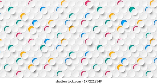 Abstract seamless colorful 3D on white paper round cut background. Modern circle texture trendy color pattern design. Vector illustration Eps10.