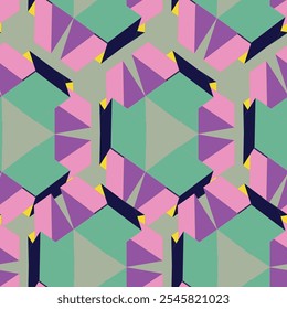 Abstract seamless colorful 3D pattern background. Fashion colored simple shapes graphic pattern. Abstract mosaic artwork. 