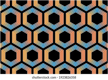 Abstract seamless colorful hexagon pattern on black background.EPS10 Illustration.