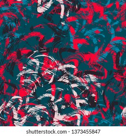 Abstract seamless colorful pattern with chaotic wave grunge elements. Wallpaper for textile, clothes, wrapping paper.