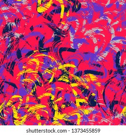Abstract seamless colorful pattern with chaotic wave grunge elements. Wallpaper for textile, clothes, wrapping paper.