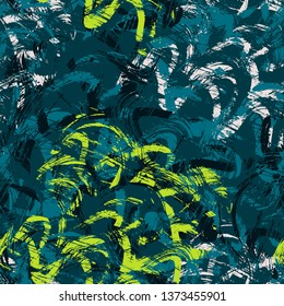 Abstract seamless colorful pattern with chaotic wave grunge elements. Wallpaper for textile, clothes, wrapping paper.
