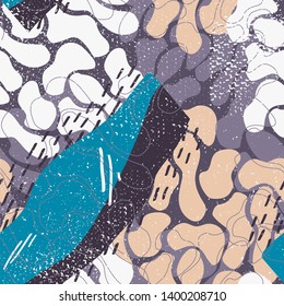 Abstract seamless colorful pattern with chaotic wave grunge elements. Wallpaper for textile, clothes, wrapping paper.