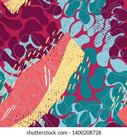 Abstract seamless colorful pattern with chaotic wave grunge elements. Wallpaper for textile, clothes, wrapping paper.