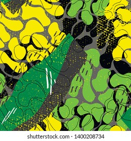 Abstract seamless colorful pattern with chaotic wave grunge elements. Wallpaper for textile, clothes, wrapping paper.