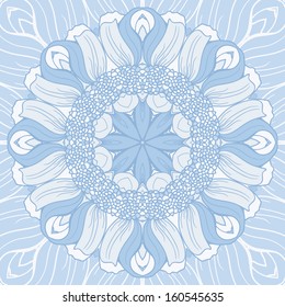 Abstract seamless colorful pattern with flowers  in light blue and white colors.