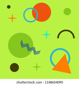 Abstract seamless colorful pattern in trendy memphis style. Background for printing brochure, poster, party, vintage textile design, sport wear. Retro 80's - 90's style. Eps 10 vector illustration.