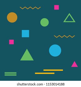 Abstract seamless colorful pattern in trendy 80-90s memphis style. Background for printing brochure, poster, party, vintage textile design, sport wear. Fashion 80-90s. Eps10 vector