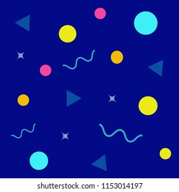 Abstract seamless colorful pattern in trendy 80-90s memphis style. Background for printing brochure, poster, party, vintage textile design, sport wear. Fashion 80-90s. Eps10 vector