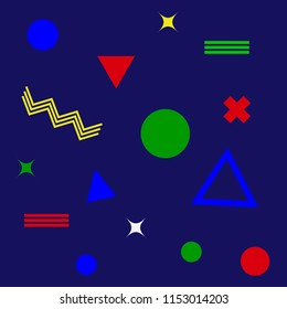 Abstract seamless colorful pattern in trendy 80-90s memphis style. Background for printing brochure, poster, party, vintage textile design, sport wear. Fashion 80-90s. Eps10 vector