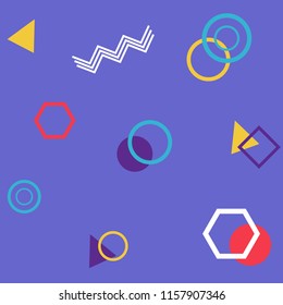 Abstract seamless colorful pattern in trendy 80-90s memphis style. Background for printing brochure, poster, party, vintage textile design, sport wear. Fashion 80-90s. Eps10 vector