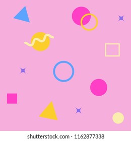 Abstract seamless colorful pattern in trendy 80-90s memphis style. Background for printing brochure, poster, party, vintage textile design, sport wear. Fashion 80-90s. Eps10 vector