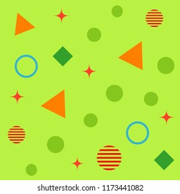 Abstract seamless colorful pattern in trendy memphis style. Background for printing brochure, poster, party, vintage textile design, sport wear. Retro 80's - 90's style. Eps 10 vector illustration.