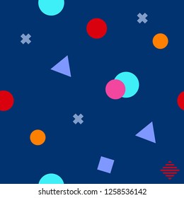 Abstract seamless colorful pattern in trendy memphis style. Background for printing brochure, poster, vintage textile design, cover, banner. Retro 80's - 90's style. Eps 10 vector illustration.