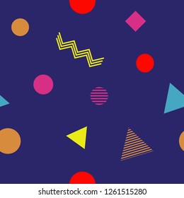 Resumen de un estilo impecable y colorido al estilo moderno de los memphis. Antecedentes para imprimir folleto, afiche, diseño textil vintage, portada, banner. Retro 80 - estilo 90. Ilustración vectorial Eps 10.