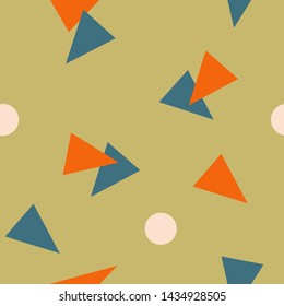 Abstract seamless colorful pattern in trendy memphis style. Background for printing brochure, poster, vintage textile design, cover, banner. Retro 80's - 90's style. Eps 10 vector illustration.