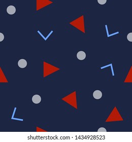Abstract seamless colorful pattern in trendy memphis style. Background for printing brochure, poster, vintage textile design, cover, banner. Retro 80's - 90's style. Eps 10 vector illustration.