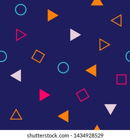 Abstract seamless colorful pattern in trendy memphis style. Background for printing brochure, poster, vintage textile design, cover, banner. Retro 80's - 90's style. Eps 10 vector illustration.
