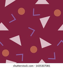 Abstract seamless colorful pattern in trendy memphis style. Background for printing brochure, poster, vintage textile design, cover, banner. Retro 80's - 90's style. Eps 10 vector illustration.