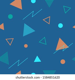 Abstract seamless colorful pattern in trendy memphis style. Background for printing brochure, poster, vintage textile design, cover, banner. Retro 80's - 90's style. Eps 10 vector illustration.