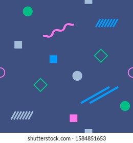Abstract seamless colorful pattern in trendy memphis style. Background for printing brochure, poster, vintage textile design, cover, banner. Retro 80's - 90's style. Eps 10 vector illustration.