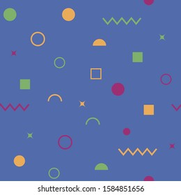 Abstract seamless colorful pattern in trendy memphis style. Background for printing brochure, poster, vintage textile design, cover, banner. Retro 80's - 90's style. Eps 10 vector illustration.