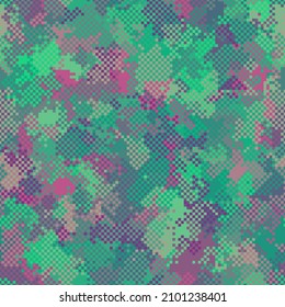 Resumen de fondo de baldosa sin fisuras y colorido con caos de puntos de píxeles. Mosaico vectorial de camuflaje mosaico sin fisuras de patrón de impresión textil.
