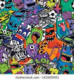 Abstract seamless comics monsters print. Cartoon mutant repeated pattern for textile, fashion clothes, wrapping paper. 
