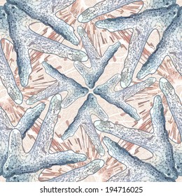 Abstract seamless with coral. Pattern in nautical style with seashells. Vector illustration
