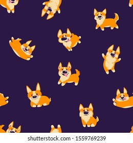 Abstract seamless corgi repeated print. Funny cartoon character.