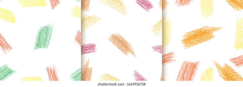 Abstract seamless creative background pattern with hand drawn textures, colourful pastel chalk crayon texture in vector. 