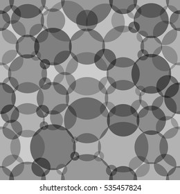 Abstract seamless crossing circles pattern. Overlapping light and dark grey balloons background. Geometric backdrop for printing wallpaper, presentation or flyer with intersecting bubbles.